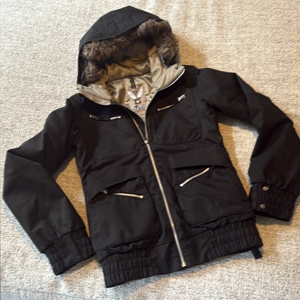 Burton Dryride Black Hooded Jacket with Fur Trim